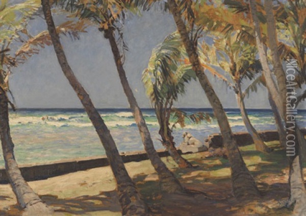 Waikiki Strand Oil Painting - Erich Kips