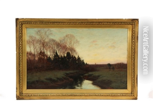 Sunrise, Spring Landscape With Stream Oil Painting - William Merritt Post