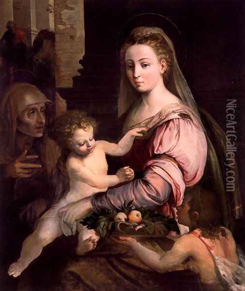 Virgin and Child with St Anne and the Infant St John Oil Painting - Lambert Sustris