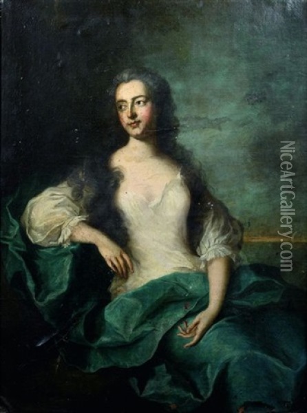 Portrait De Jeune Femme Assise Devant Un Bord De Mer Oil Painting - Jean Marc Nattier