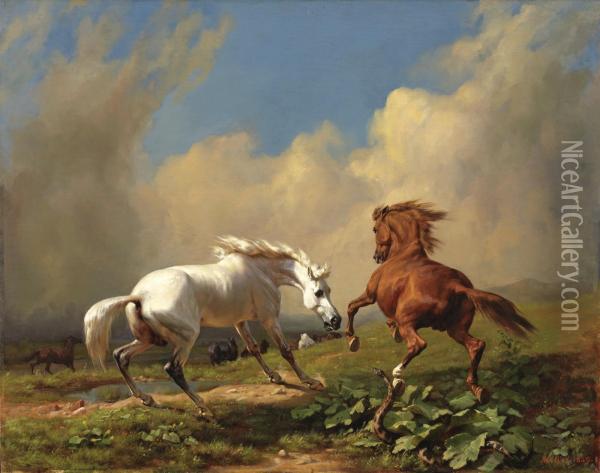 Scheuende Pferde Bei Aufziehendem Gewitter Oil Painting - Rudolf Koller
