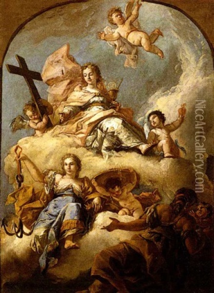 Allegoria Delle Virtu Teologali Oil Painting - Gaspare Diziani