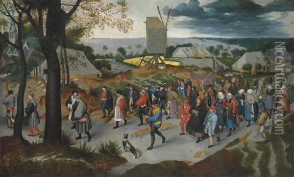 A Wedding Procession Oil Painting - Marten van Cleve the Elder