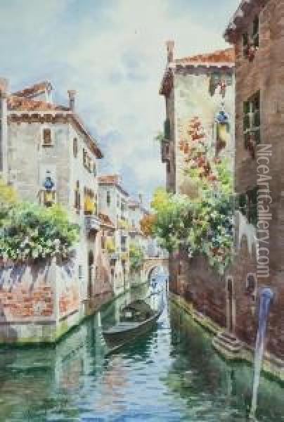 Canale Oil Painting - A. Rossi