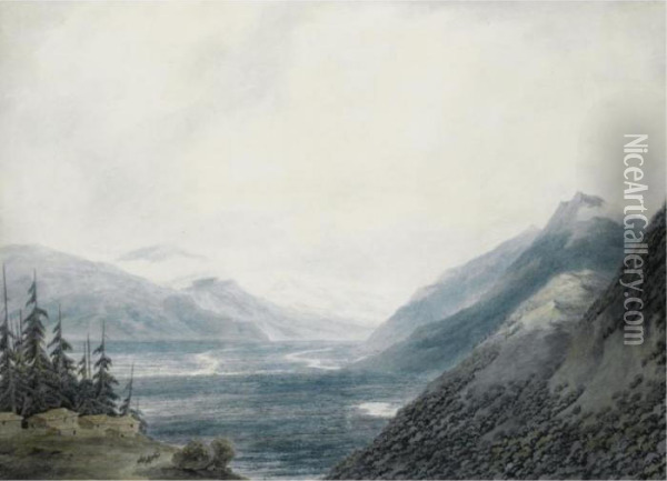 Pays De Valais Near The Lake Of Geneva Oil Painting - John Robert Cozens