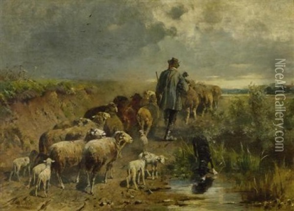 Schafer Mit Herde Oil Painting - Otto Friedrich Gebler