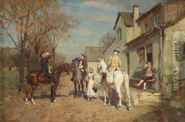 Resting Horsemenat A Tavern Oil Painting - Wilhelm Velten