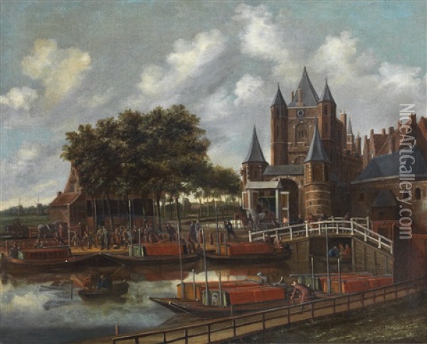 Vue D'une Porte D'amsterdam Oil Painting - Thomas Herremans