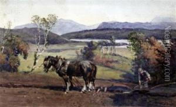 Ploughing Scene Oil Painting - Harold Swanwick