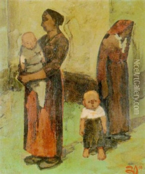 Kleine Familie Oil Painting - Gustav Wiethuechter