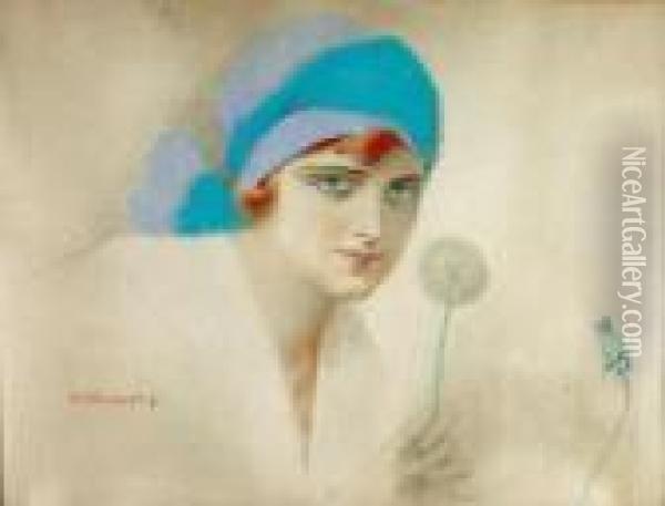Kobieta Z Dmuchawcem Oil Painting - Piotr Stachiewicz