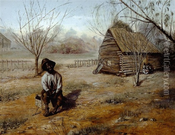 Farm Scene With Negro Boy Oil Painting - William Henry Howe