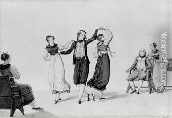 Homme Et Femmes Suisses Dansant Oil Painting - Charles Abraham Chasselat