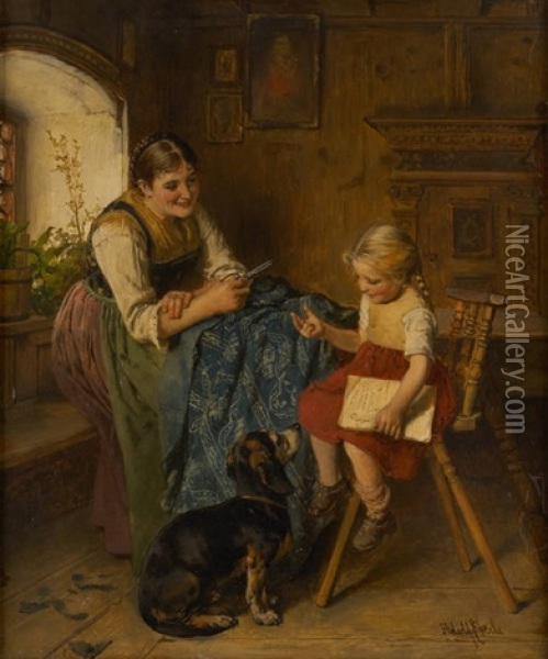 La Petite Fille Et Son Chien Oil Painting - Adolf Eberle