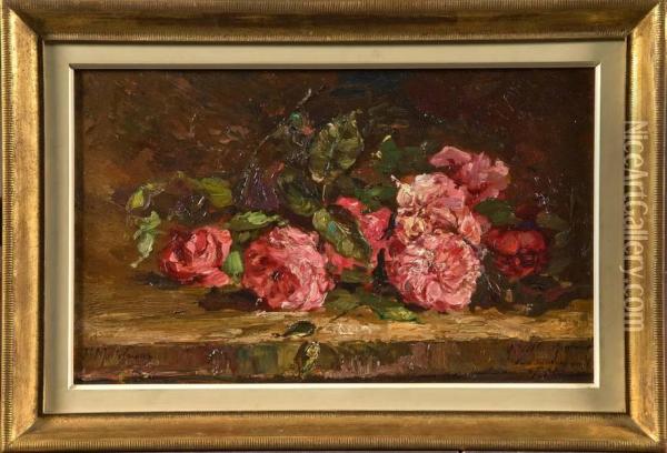 Gerbe De Roses Sur Un Entablement Oil Painting - Frans Mortelmans