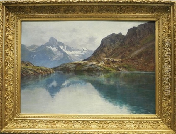 Le Lac Petarel Et L'aiguille D'olan (hautes-alpes) Oil Painting - Charles Alexandre Bertier