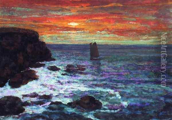 Sailboat at Sunset Oil Painting - Victor Charreton