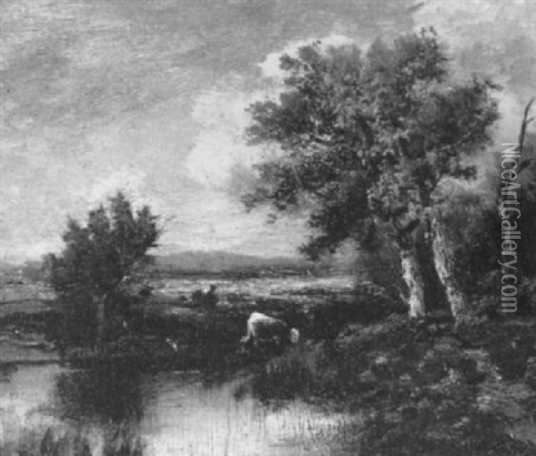 Cows By A Pond Oil Painting - Jules Dupre