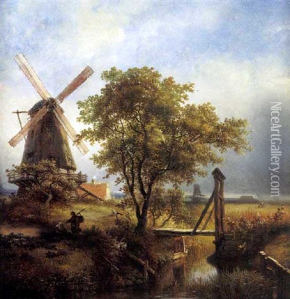 Paysage Fluvial Au Moulin Oil Painting - Ignatius Josephus van Regemorter