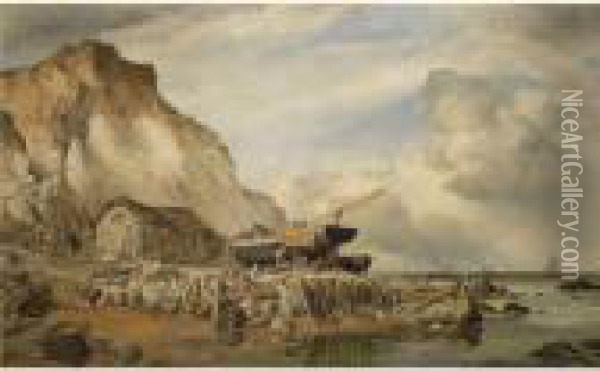 The Undercliff At Bonchurch, Isle Of Wight Oil Painting - Edward William Cooke