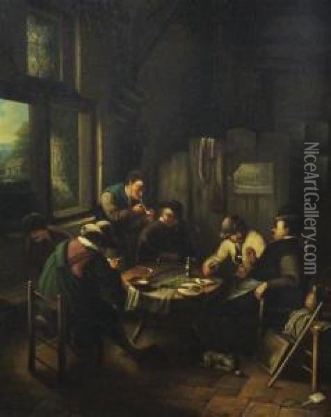 Pipe Smokers Around A Table Oil Painting - Adriaen Jansz. Van Ostade