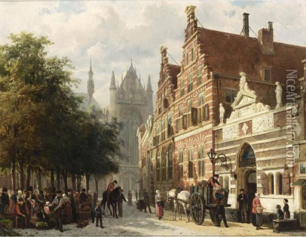 The Orphanage On The Hooglandse Kerkgracht, Leiden Oil Painting - Cornelis Springer