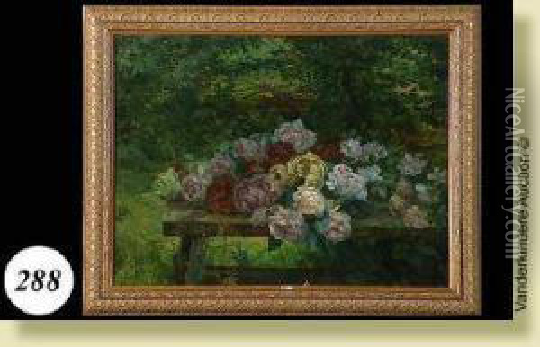 Gerbe De Roses Sur Un Banc Oil Painting - Jean Capeinick