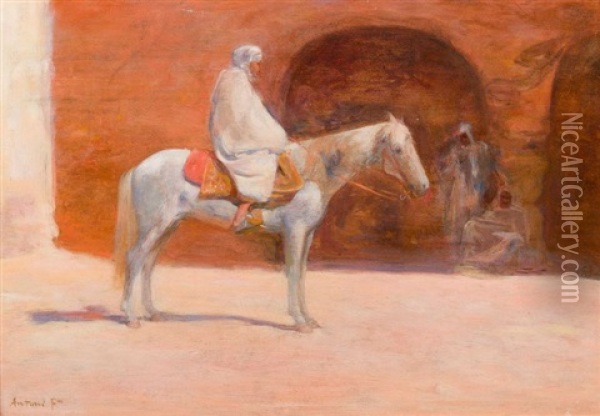 Cavalier Dans La Cour Oil Painting - Louis-Ferdinand Antoni