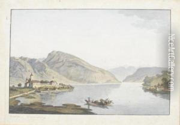 Chateau De Spiez Sur Le Lac De Thoune. Oil Painting - Heinrich Rieter