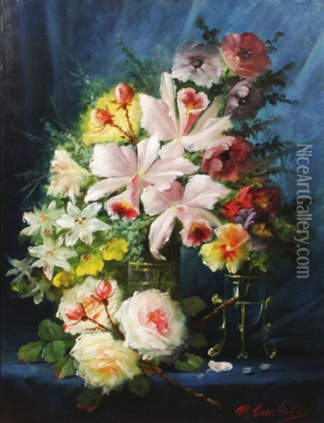 Still Life Of Flowers Oil Painting - Max Carlier