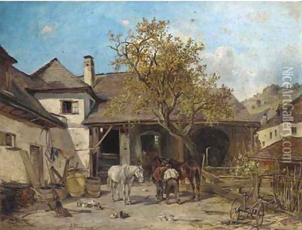 Shoeing the horses Oil Painting - Ignaz Ellminger