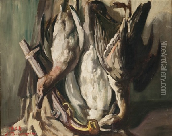 A Hunting Theme Oil Painting - Jalmari Ruokokoski