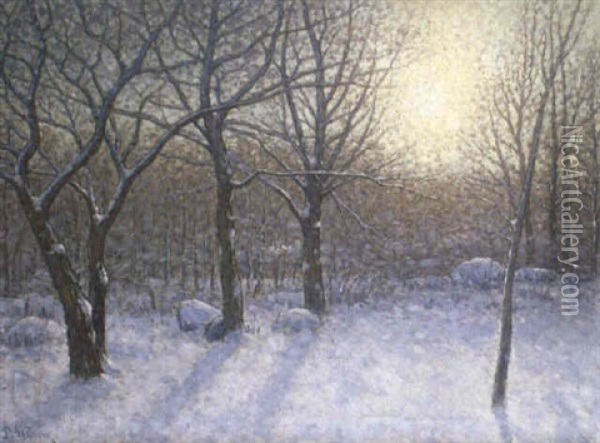 Solbelyst Vinterlandskap Oil Painting - Per Ekstroem