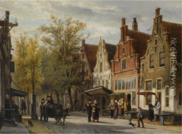 A View Of The Westerstraat, Enkhuizen Oil Painting - Cornelis Springer