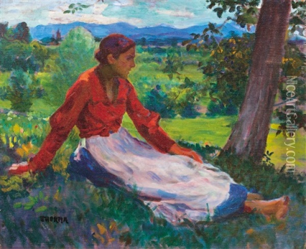 Sitting Woman Oil Painting - Janos Thorma