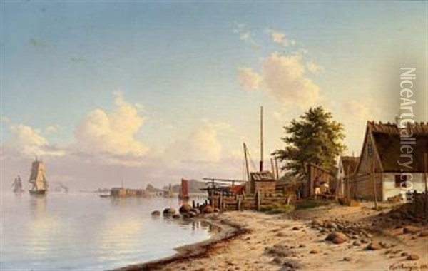 A Summer's Day In A Fishing Village Oil Painting - Carl Emil Baagoe