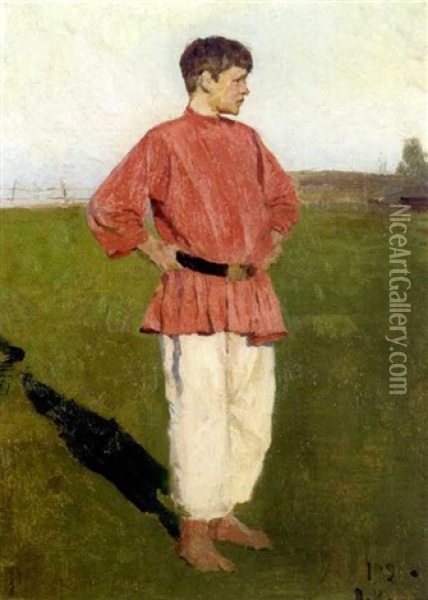 Young Boy In Red Shirt Oil Painting - Aleksei Mikhailovich Korin