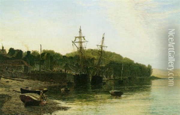 A Fishing Village Oil Painting - Henry Dawson