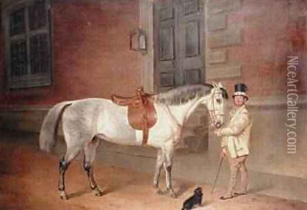 Lady Rosamunds Mare with Head Groom at Tredegar House Newport 1851 Oil Painting - James Flewitt Mullock