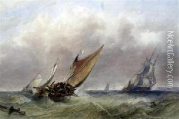 Dutch Fishing Boats And Other Shipping Off The Coast Oil Painting - Sidney Edward Paget