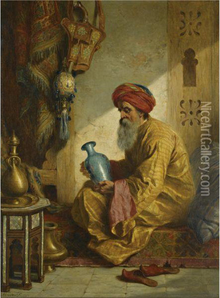 Inspecting The Vase Oil Painting - John Adam P. Houston