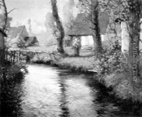 Cottages Along The Canal Oil Painting - George Ames Aldrich