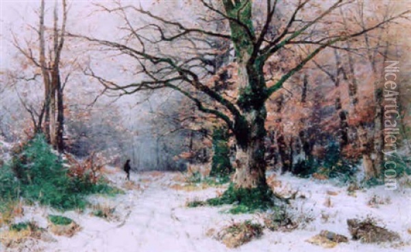 Winterlandschaft Mit Jager Oil Painting - Gustave Eugene Castan