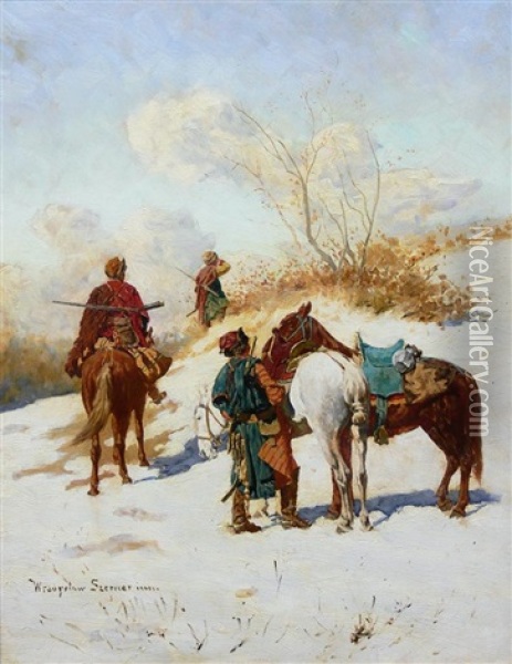 Patrol Kozacki Oil Painting - Wladislaw Karol Szerner