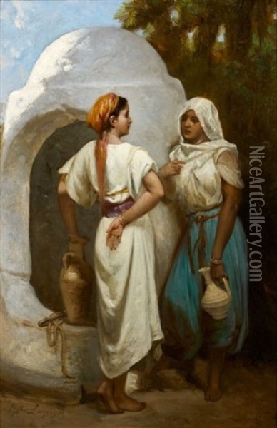 La Conversation Oil Painting - Jean Raymond Hippolyte Lazerges