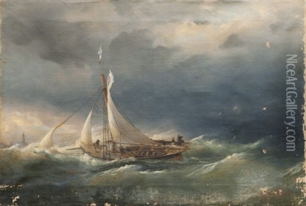 Voilier Rentrant Au Port Dans La Tempete Oil Painting - Lev Felixovich Lagorio