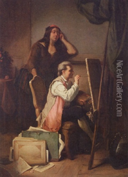 The Artist In His Studio Oil Painting - Jean Carolus