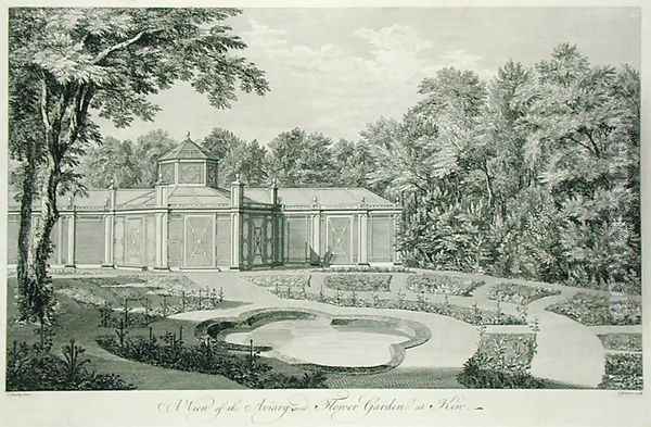A View of the Aviary and Flower Garden at Kew, from Plans, Elevations, Sections and Perspective Views of the Gardens and Buildings at Kew in Surry, by Sir William Chambers 1726-96, engraved by Charles Grignion, published 1763 Oil Painting - Thomas Sandby