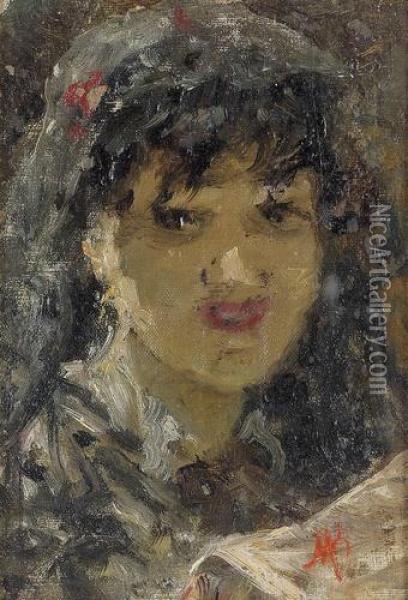 Portrat Einer Jungen Frau Mit Schleier. Oil Painting - Mose Bianchi