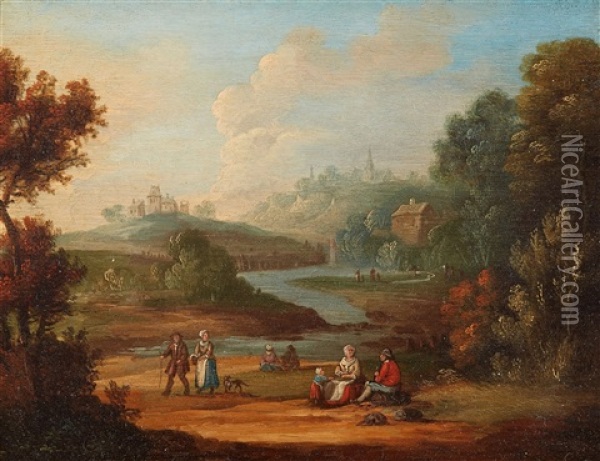 Flusslandschaft Mit Wanderern Oil Painting - Jan Peter van Bredael the Elder